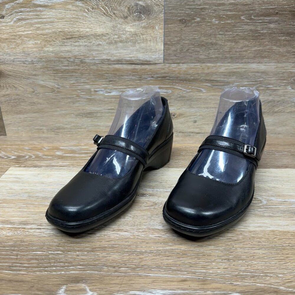 Clarks Black Leather Mary Jane Wedge Heel Women's Size 8